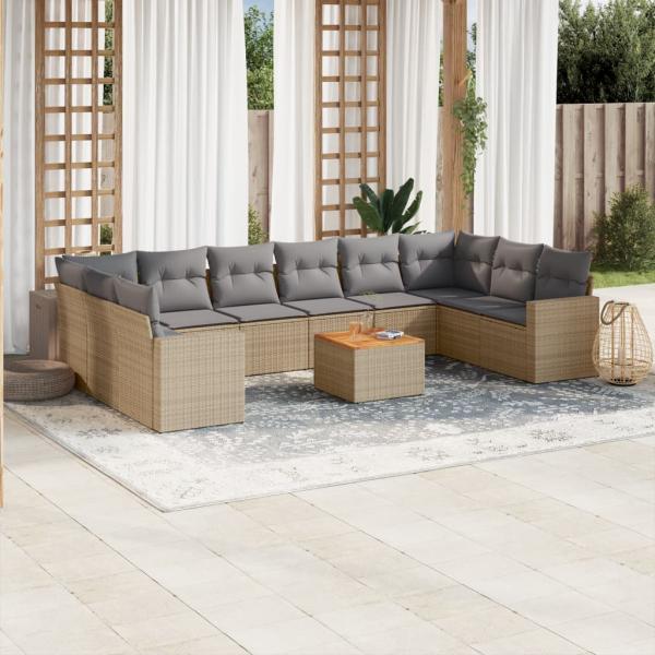 ARDEBO.de - 11-tlg. Garten-Sofagarnitur mit Kissen Beige Poly Rattan