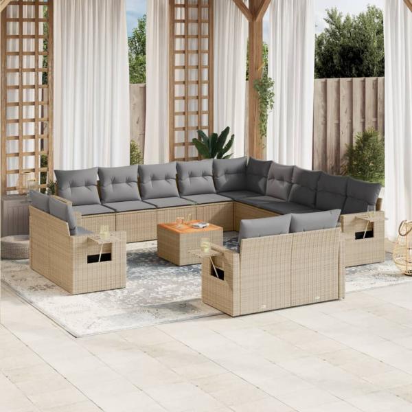 ARDEBO.de - 14-tlg. Garten-Sofagarnitur mit Kissen Beige Poly Rattan