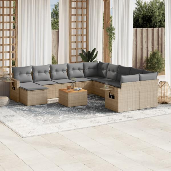 ARDEBO.de - 14-tlg. Garten-Sofagarnitur mit Kissen Beige Poly Rattan