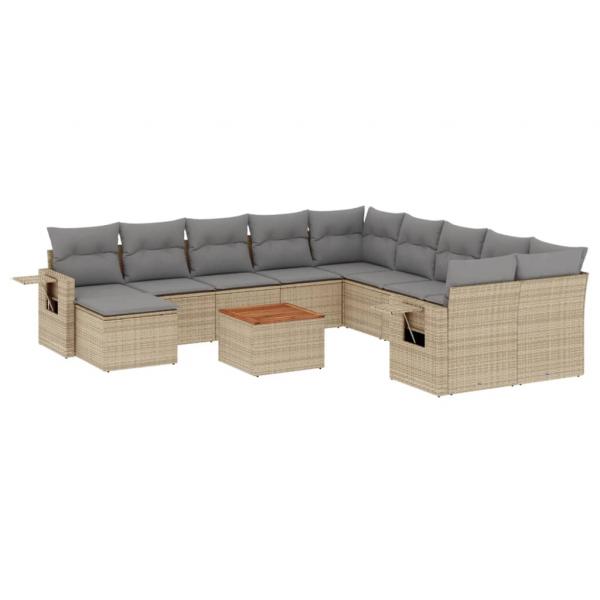 14-tlg. Garten-Sofagarnitur mit Kissen Beige Poly Rattan
