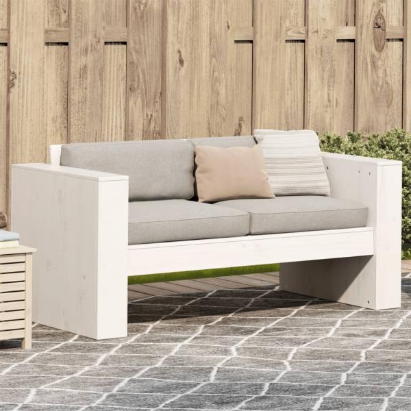 ARDEBO.de - Gartensofa 2-Sitzer Weiß 134x60x62 cm Massivholz Kiefer