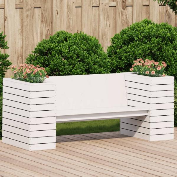 ARDEBO.de - Gartenbank mit Pflanzkübeln Weiß 167,5x60x65 cm Kiefernholz