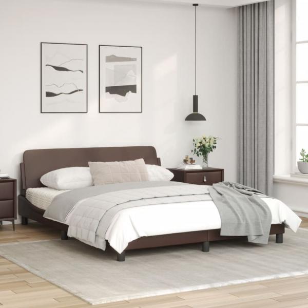 Bettgestell mit Kopfteil Braun 160x200 cm Kunstleder