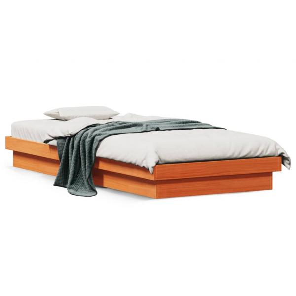 ARDEBO.de - Massivholzbett mit LED-Beleuchtung Wachsbraun 90x190 cm Kiefer