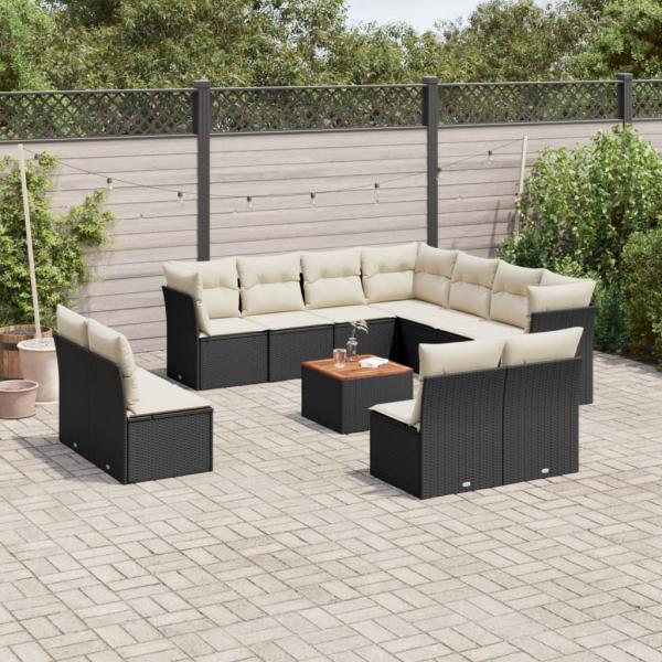 ARDEBO.de - 12-tlg. Garten-Sofagarnitur mit Kissen Schwarz Poly Rattan