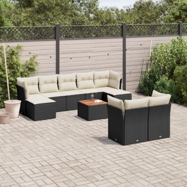 ARDEBO.de - 10-tlg. Garten-Sofagarnitur mit Kissen Schwarz Poly Rattan