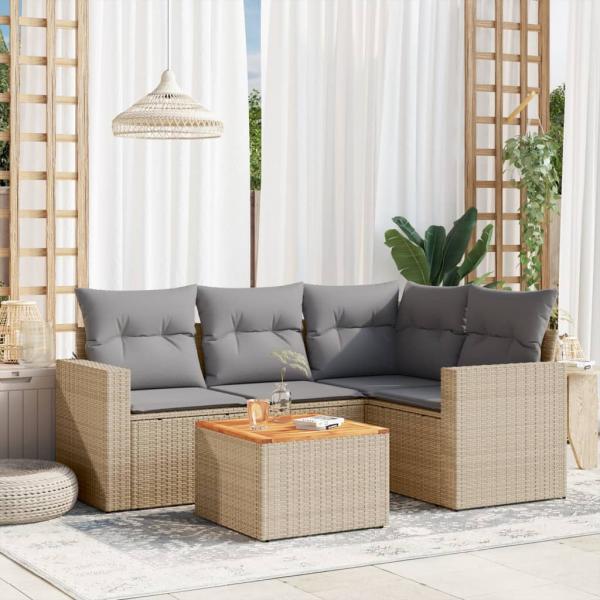 ARDEBO.de - 5-tlg. Garten-Sofagarnitur mit Kissen Beige Poly Rattan