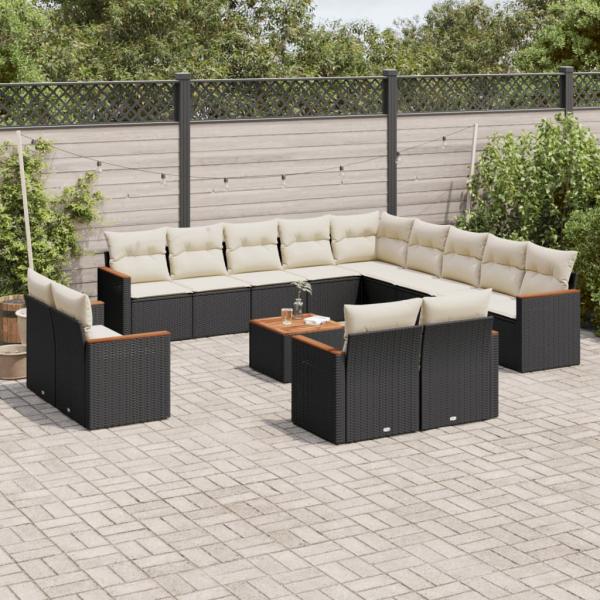 ARDEBO.de - 14-tlg. Garten-Sofagarnitur mit Kissen Schwarz Poly Rattan