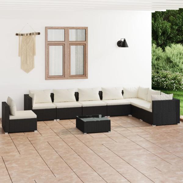 ARDEBO.de - 9-tlg. Garten-Lounge-Set mit Kissen Poly Rattan Schwarz