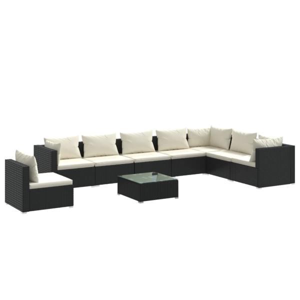 9-tlg. Garten-Lounge-Set mit Kissen Poly Rattan Schwarz