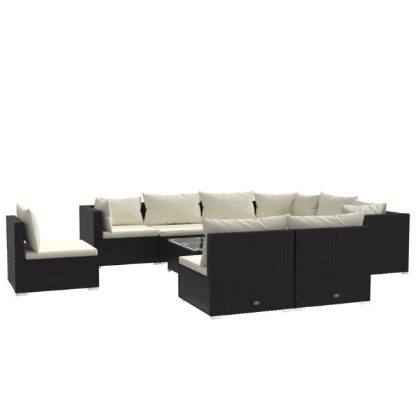 10-tlg. Garten-Lounge-Set mit Kissen Poly Rattan Schwarz