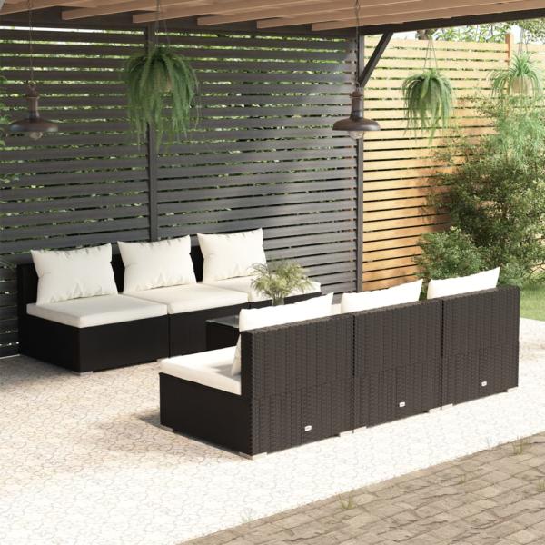 ARDEBO.de - 7-tlg. Garten-Lounge-Set mit Auflagen Poly Rattan Schwarz