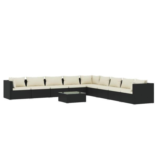 10-tlg. Garten-Lounge-Set mit Kissen Poly Rattan Schwarz