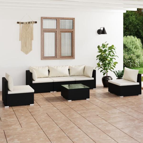 ARDEBO.de - 6-tlg. Garten-Lounge-Set mit Kissen Poly Rattan Schwarz