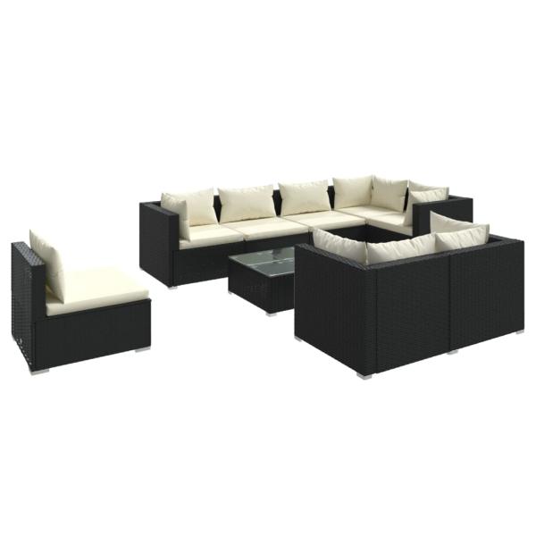 9-tlg. Garten-Lounge-Set mit Kissen Poly Rattan Schwarz