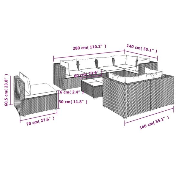 9-tlg. Garten-Lounge-Set mit Kissen Poly Rattan Schwarz