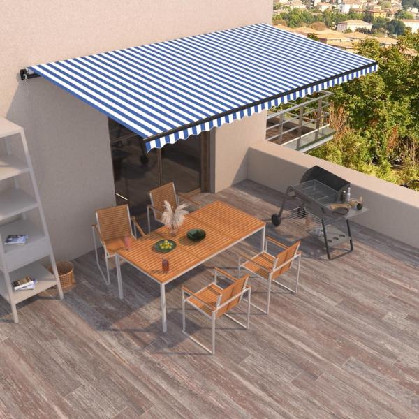 ARDEBO.de - Markise Manuell Einziehbar 600x350 cm Blau und Weiß