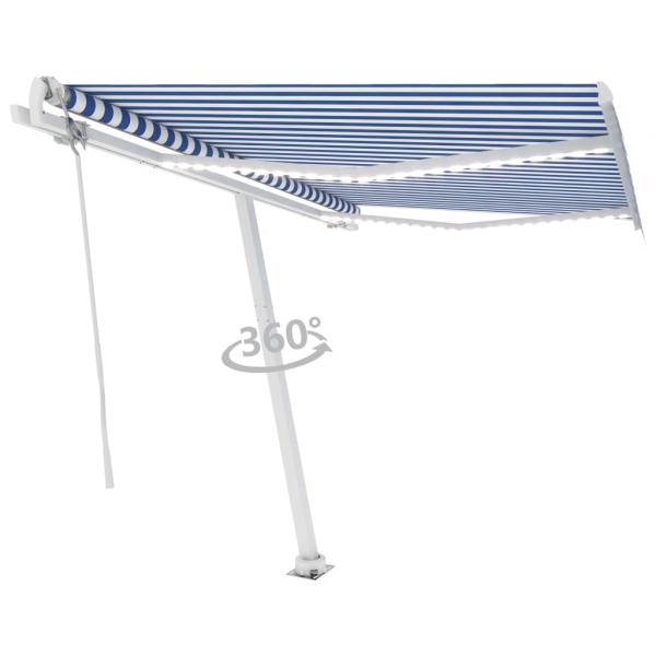Markise Automatisch mit LED & Windsensor 300x250 cm Blau Weiß