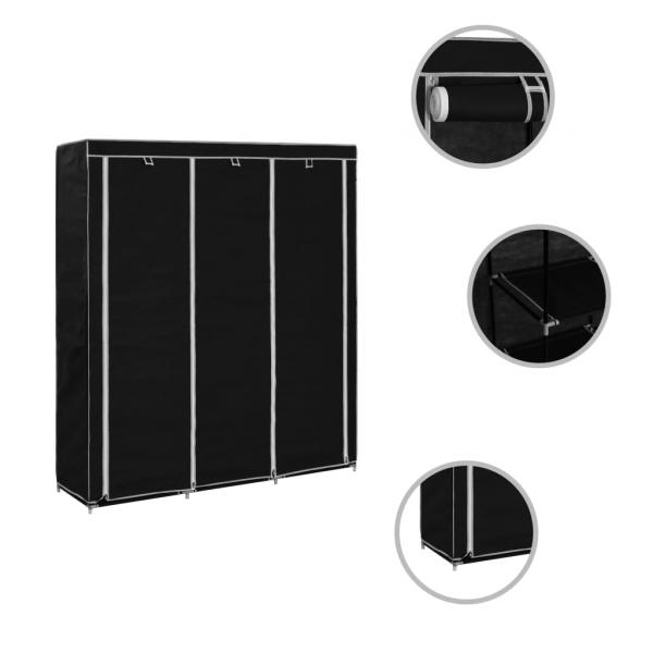 Kleiderschrank mit Fächern Stangen Schwarz 150x45x175cm Stoff