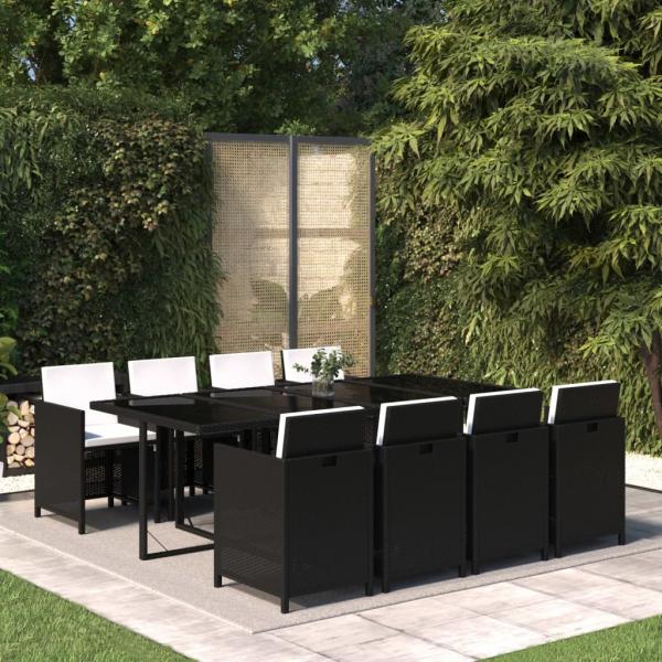 ARDEBO.de - 9-tlg. Garten-Essgruppe mit Kissen Poly Rattan Schwarz