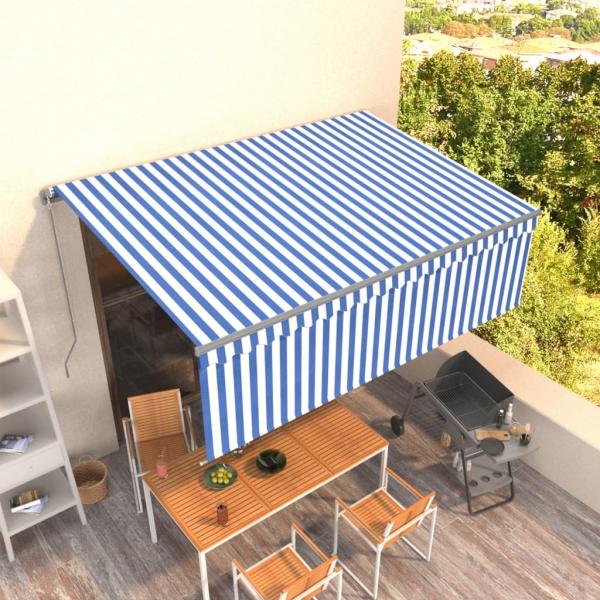 ARDEBO.de - Markise Manuell Einziehbar mit Rollo 4,5x3 m Blau und Weiß