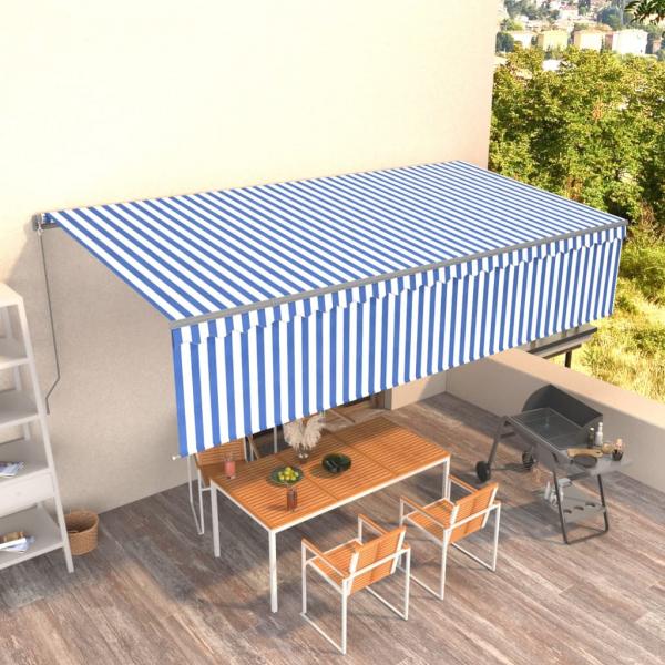 ARDEBO.de - Markise Manuell Einziehbar mit Rollo 6x3 m Blau & Weiß