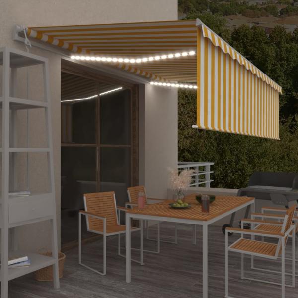 ARDEBO.de - Markise Automatisch mit Rollo LED Windsensor 5x3m Gelb & Weiß 