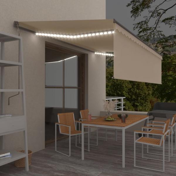 ARDEBO.de - Markise Manuell Einziehbar mit Rollo & LED 5x3 m Creme