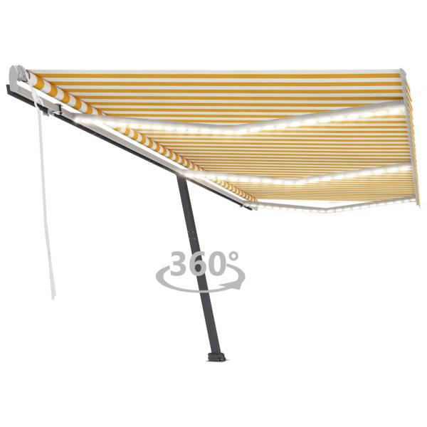 ARDEBO.de - Markise Manuell Einziehbar mit LED 600x350 cm Gelb und Weiß