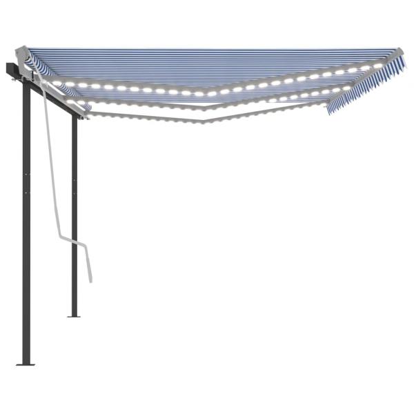 Markise Manuell Einziehbar mit LED 6x3 m Blau und Weiß