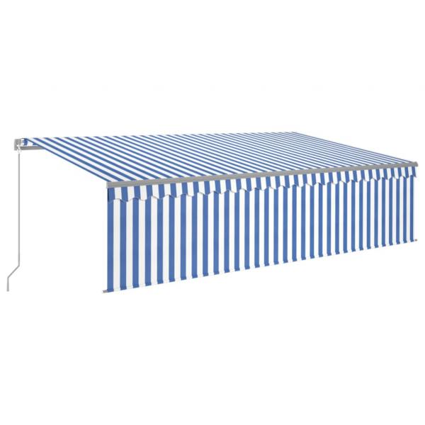 Markise Manuell Einziehbar mit Rollo & LED 5x3 m Blau & Weiß