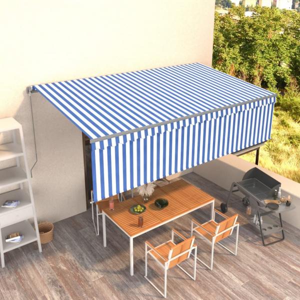 ARDEBO.de - Markise Manuell Einziehbar mit Rollo 5x3 m Blau & Weiß