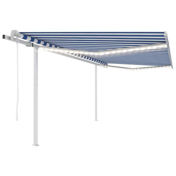 ARDEBO.de - Markise Automatisch mit LED & Windsensor 4x3 m Blau & Weiß