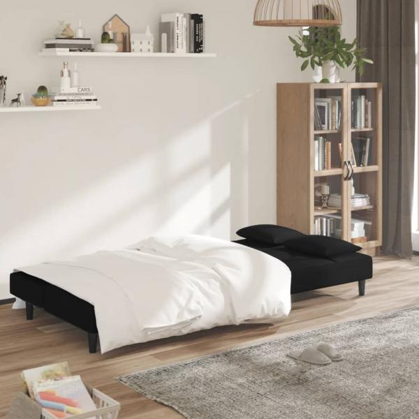 Schlafsofa 2-Sitzer mit 2 Kissen Schwarz Samt