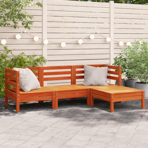 ARDEBO.de - Gartensofa 3-Sitzer mit Hocker Wachsbraun Massivholz Kiefer