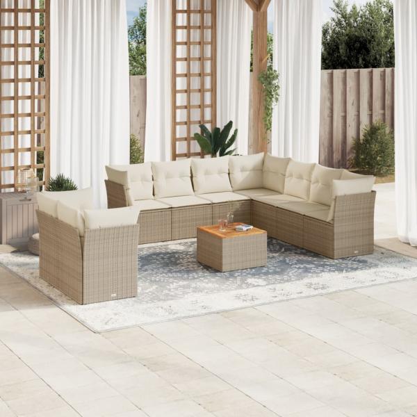 ARDEBO.de - 10-tlg. Garten-Sofagarnitur mit Kissen Beige Poly Rattan