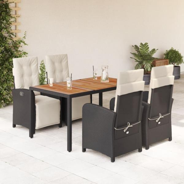 ARDEBO.de - 5-tlg. Garten-Essgruppe mit Kissen Schwarz Poly Rattan
