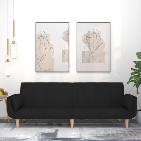 ARDEBO.de - Schlafsofa 2-Sitzer mit 2 Kissen Schwarz Stoff