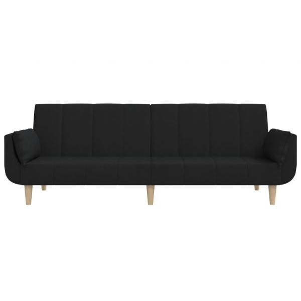 Schlafsofa 2-Sitzer mit 2 Kissen Schwarz Stoff