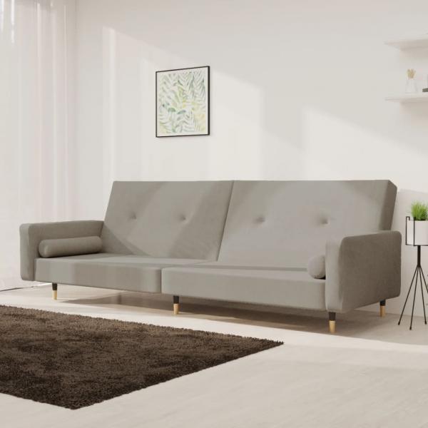 ARDEBO.de - Schlafsofa 2-Sitzer mit 2 Kissen Hellgrau Samt