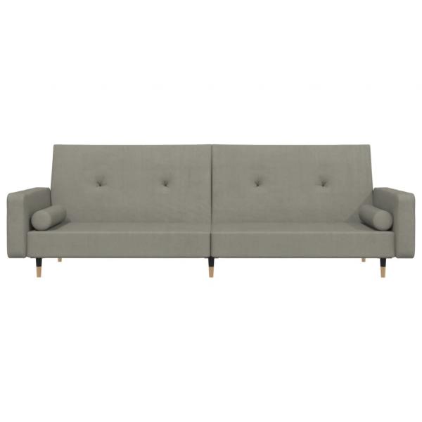Schlafsofa 2-Sitzer mit 2 Kissen Hellgrau Samt