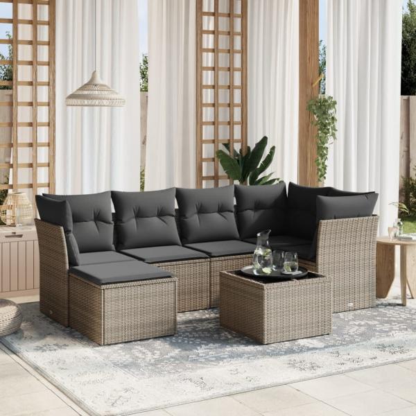 ARDEBO.de - 7-tlg. Garten-Sofagarnitur mit Kissen Grau Poly Rattan