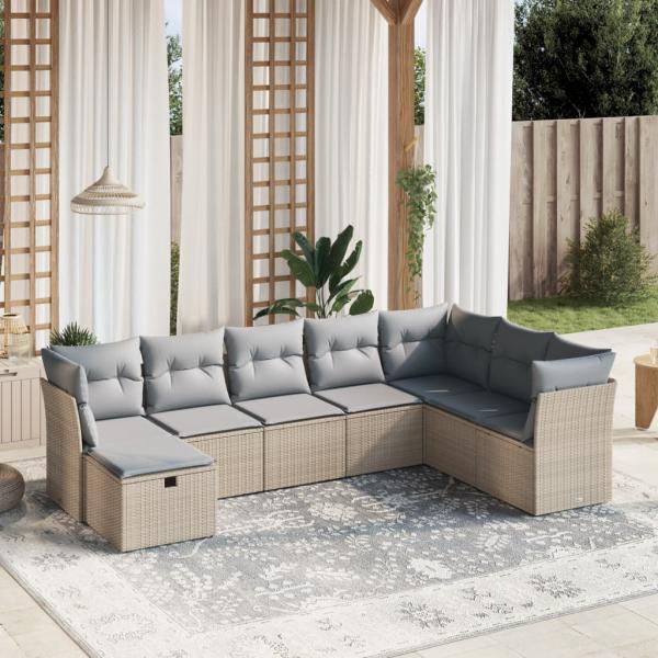 ARDEBO.de - 8-tlg. Garten-Sofagarnitur mit Kissen Beige Poly Rattan