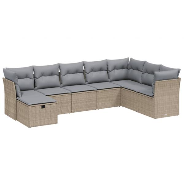 8-tlg. Garten-Sofagarnitur mit Kissen Beige Poly Rattan