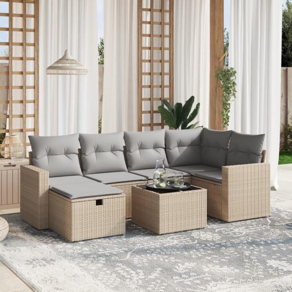 ARDEBO.de - 7-tlg. Garten-Sofagarnitur mit Kissen Beige Poly Rattan
