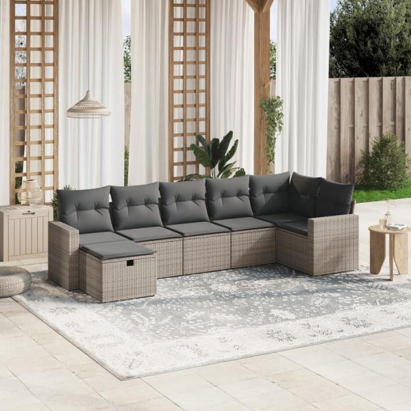 ARDEBO.de - 7-tlg. Garten-Sofagarnitur mit Kissen Grau Poly Rattan