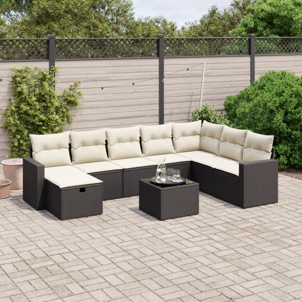 ARDEBO.de - 9-tlg. Garten-Sofagarnitur mit Kissen Schwarz Poly Rattan