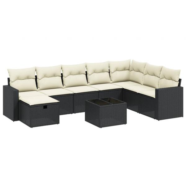 9-tlg. Garten-Sofagarnitur mit Kissen Schwarz Poly Rattan
