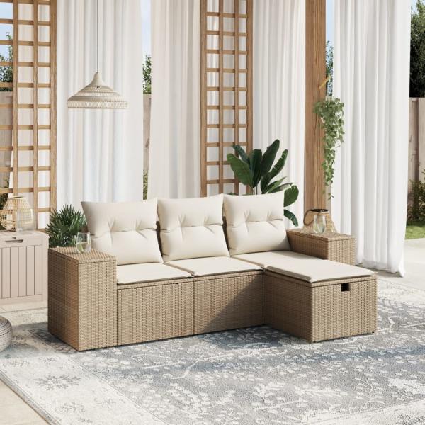 ARDEBO.de - 4-tlg. Garten-Sofagarnitur mit Kissen Beige Poly Rattan