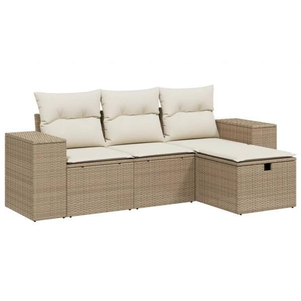 4-tlg. Garten-Sofagarnitur mit Kissen Beige Poly Rattan